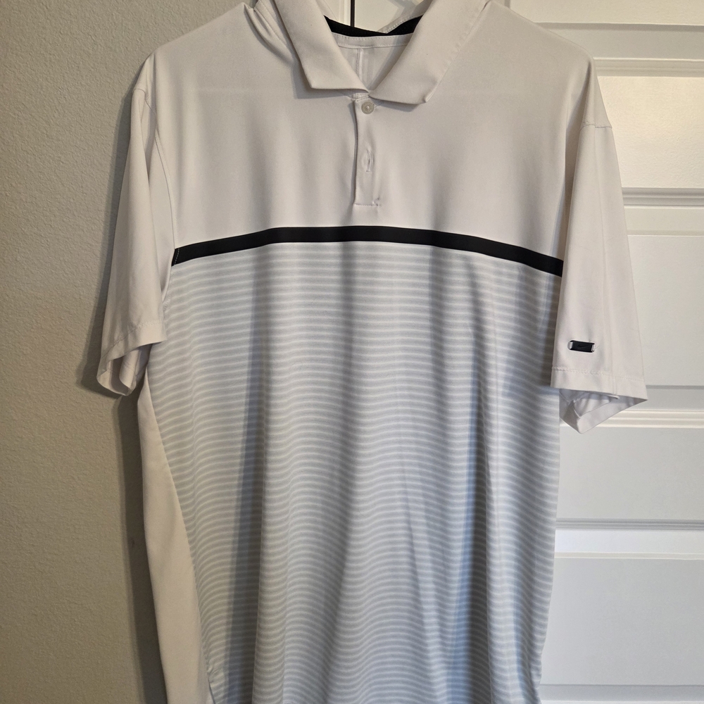 Nike Tiger Woods White and Gray Striped Polo Shirt